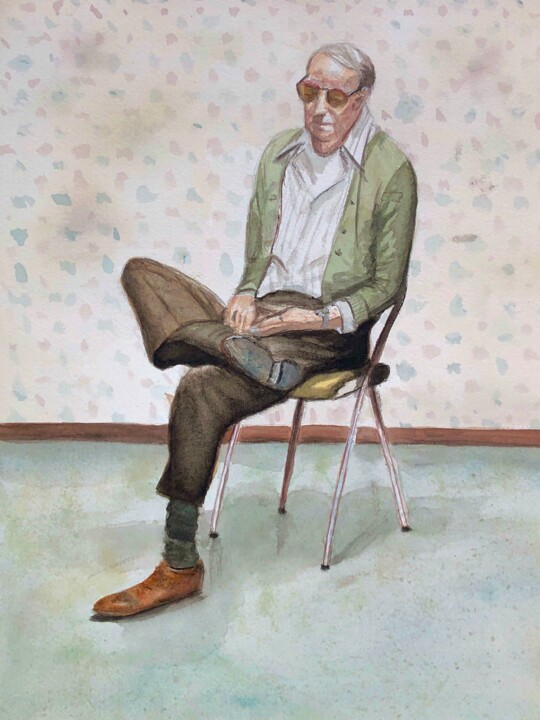 Painting titled "The old man 1976" by Andrea Caruso, Original Artwork, Watercolor