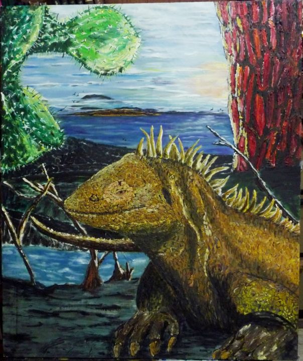 Schilderij getiteld "Iguana Terrestre Ga…" door Andrè Degel, Origineel Kunstwerk, Acryl