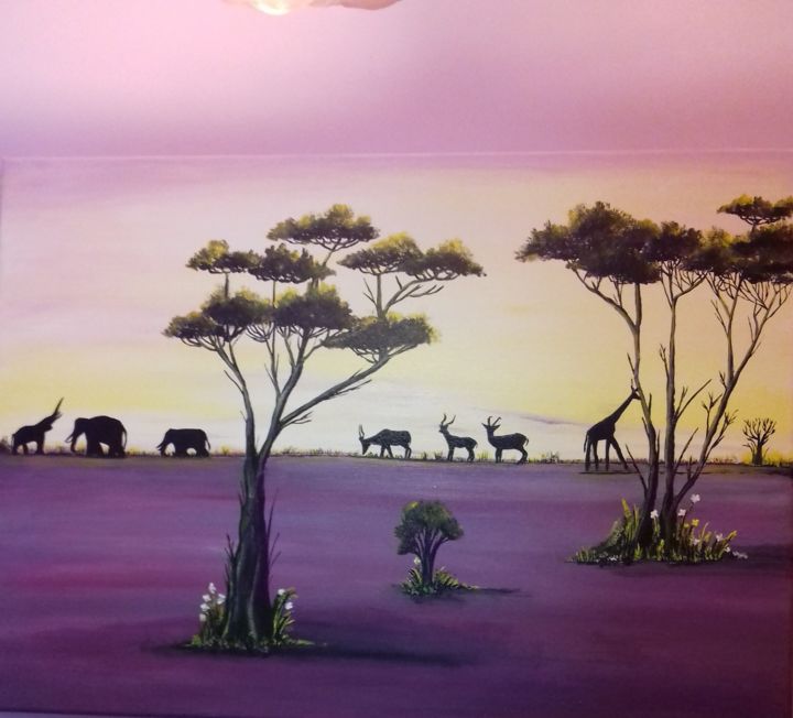 Schilderij getiteld "la SAVANE" door Andrée Mercier, Origineel Kunstwerk