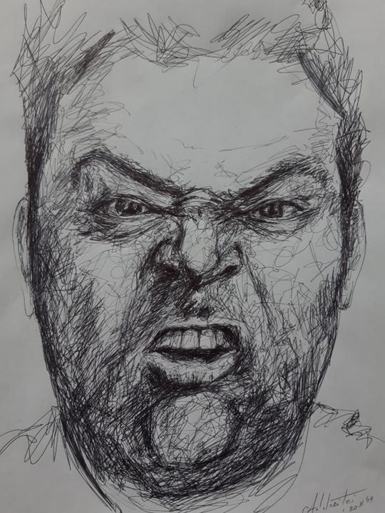 Dessin intitulée "Furious" par Andrei Adobritei, Œuvre d'art originale, Stylo à bille