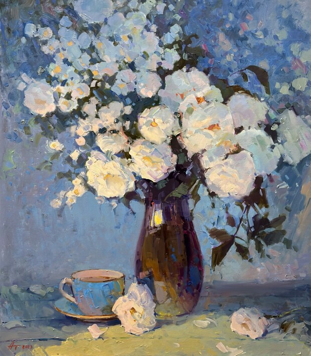 Painting titled "Roses and Jasmine T…" by Andrei Belaichuk, Original Artwork, Oil