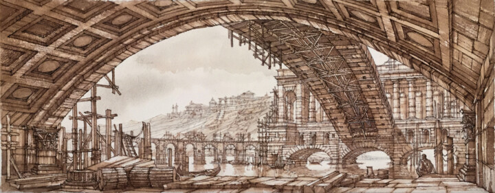 「Under The Bridge」というタイトルの絵画 Andrei Svistunovによって, オリジナルのアートワーク, 水彩画