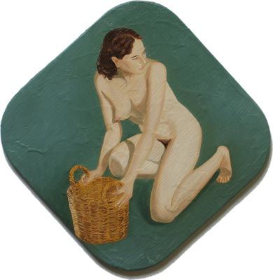 「Nude with Basket Kn…」というタイトルの絵画 Andrei Overweelによって, オリジナルのアートワーク, オイル