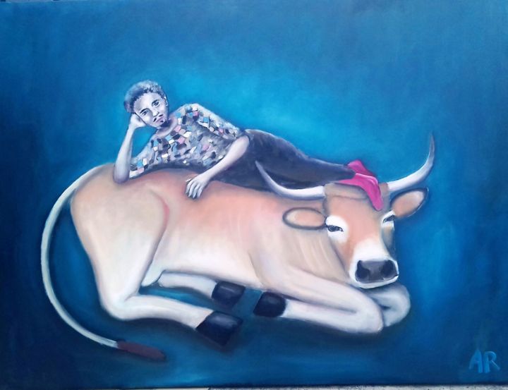 Pintura intitulada "vache blonde" por Andre Rippert, Obras de arte originais, Óleo