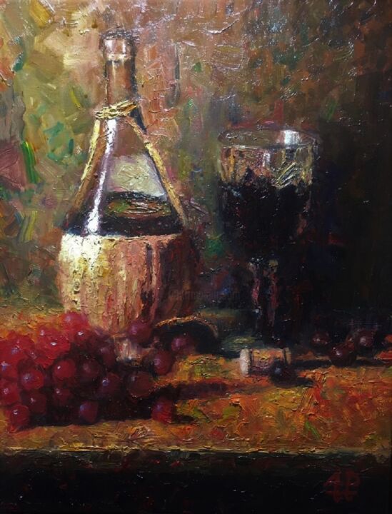 Pintura titulada "Wine Still Life" por Andres Portillo, Obra de arte original, Oleo Montado en Bastidor de camilla de madera