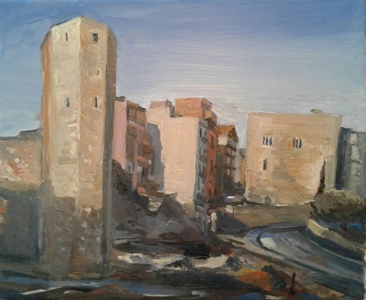 Pittura intitolato "Roman tower, Tarrag…" da Andrew Moore, Opera d'arte originale, Olio