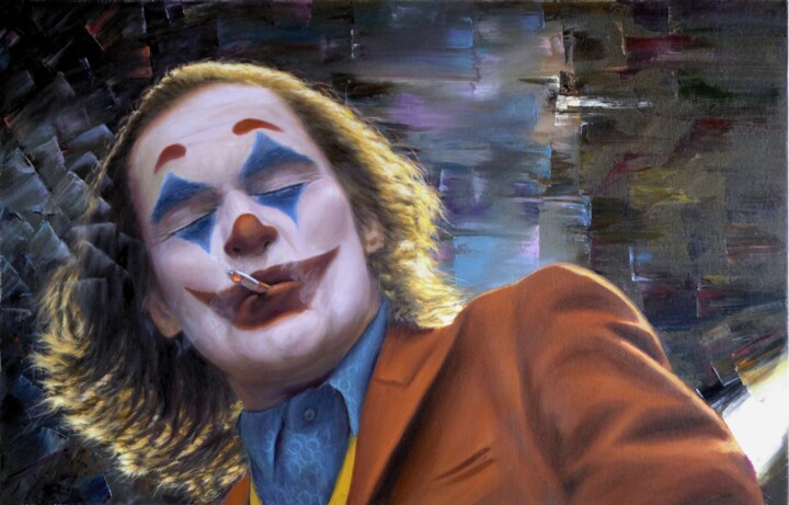 Painting titled "Joker 2020" by Andrei Blinov, Original Artwork, Oil Mounted on Wood Stretcher frame