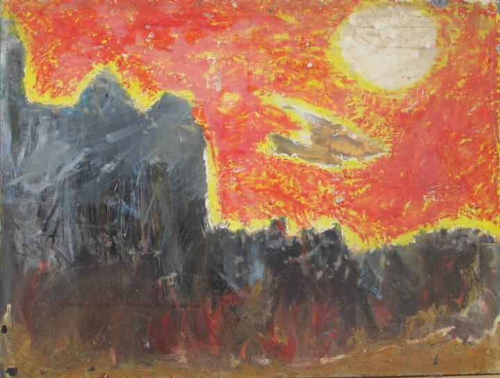 Painting titled "Flying Saucer" by Andy Kane, Original Artwork, Encaustic Mounted on Wood Panel