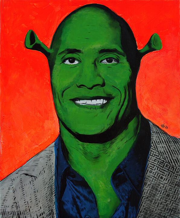 Peinture intitulée "SHREK YOUR HEAD, JO…" par Andy Wario, Œuvre d'art originale, Acrylique