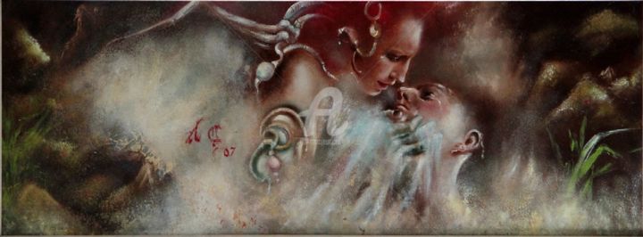 Painting titled "La Furie des eaux" by Angela Cucuzza, Original Artwork, Oil