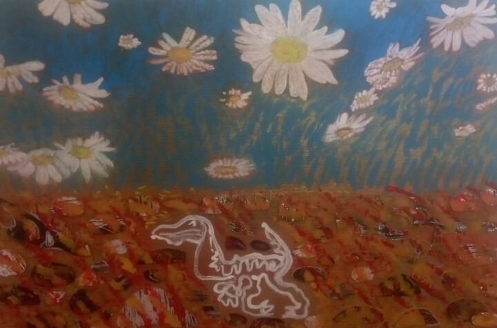 Pintura intitulada "Ali dinozavri sanja…" por Angelika Bolka, Obras de arte originais, Acrílico Montado em Armação em madeira
