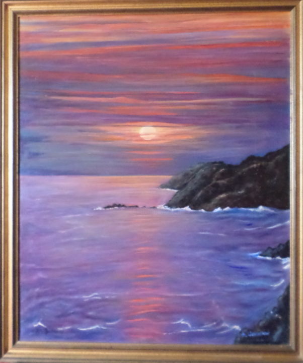 Peinture intitulée "Coucher de soleil" par Angeline Seren Lienasson, Œuvre d'art originale, Huile