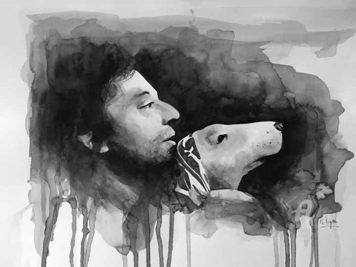 Malarstwo zatytułowany „Serge Gainsbourg” autorstwa Angelique Vignol, Oryginalna praca, Atrament