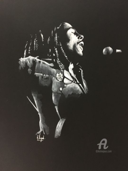 Malarstwo zatytułowany „Bob Marley” autorstwa Angelique Vignol, Oryginalna praca, Gwasz