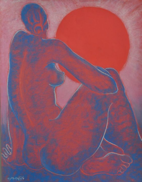 Σχέδιο με τίτλο "Nu au soleil" από Philippe Jamin, Αυθεντικά έργα τέχνης, Παστέλ