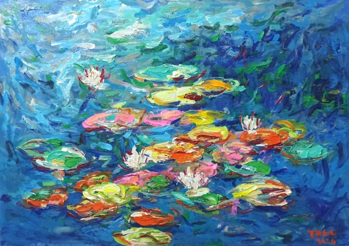 Painting titled "Colorful water lily…" by Anh  Tuan Le, Original Artwork, Acrylic