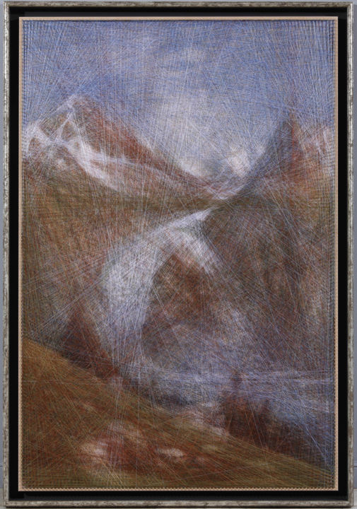 Art textile intitulée "Swisse Mountains (A…" par Ani & Andrew Abakumovs, Œuvre d'art originale, String Art