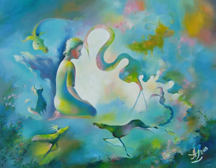 Painting titled "Feeling Oneness" by Anita Zotkina, Original Artwork, Oil
