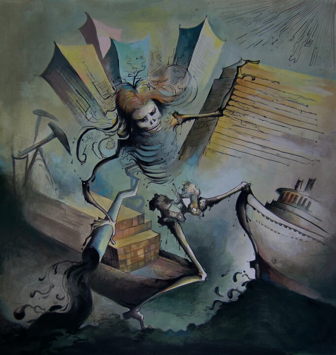 Painting titled "Story Skeleton" by Anita Zotkina, Original Artwork, Acrylic
