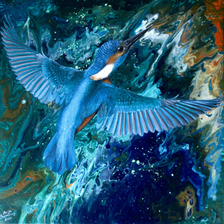 Malerei mit dem Titel "Eisvogel I Kaiserst…" von Anja Semling, Original-Kunstwerk, Acryl Auf Keilrahmen aus Holz montiert