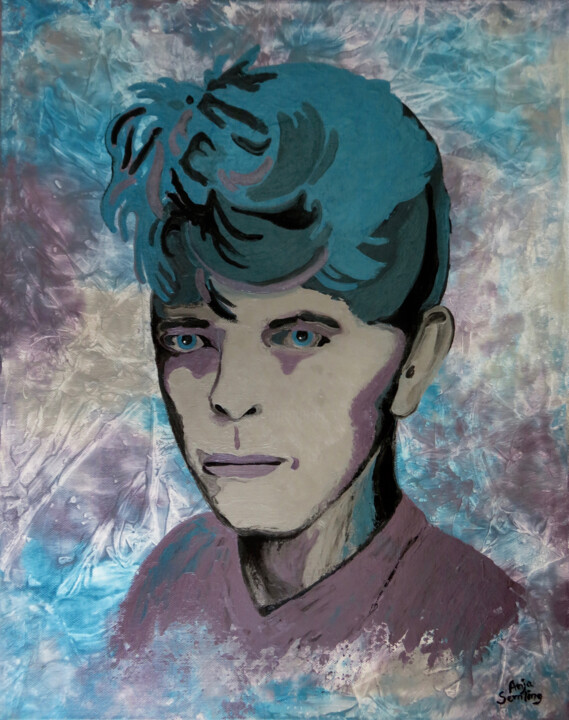 Malerei mit dem Titel "Superstar Bowie" von Anja Semling, Original-Kunstwerk, Acryl Auf Keilrahmen aus Holz montiert