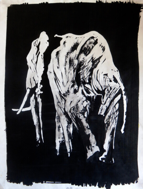 Dibujo titulada "White Elephant" por Anja Semling, Obra de arte original, Tinta