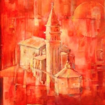 Peinture intitulée "Piran - red one" par Anka Brlan, Œuvre d'art originale, Huile