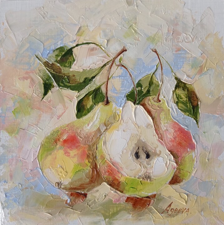 Painting titled "Three pears" by Anna Ageeva, Original Artwork, Oil