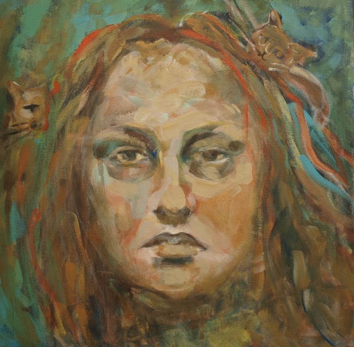 Malarstwo zatytułowany „SELF-PORTRAIT  WITH…” autorstwa Anna  Bardzka, Oryginalna praca