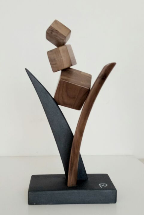 Skulptur mit dem Titel "Cascata con cubi" von Anna Beltrame A＋D Art, Original-Kunstwerk, Holz