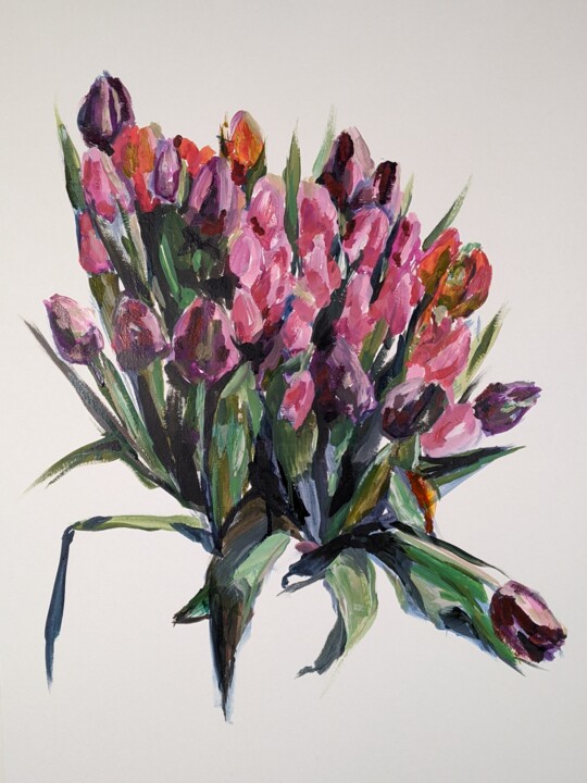 Peinture intitulée "Tulips" par Anna Brazhnikova, Œuvre d'art originale, Aquarelle