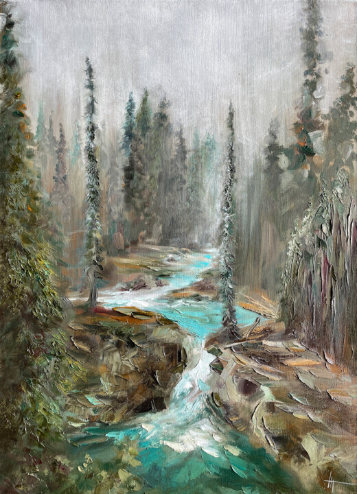 "FOREST RIVER" başlıklı Tablo Anna Gurechkina tarafından, Orijinal sanat, Petrol Ahşap Sedye çerçevesi üzerine monte edilmiş