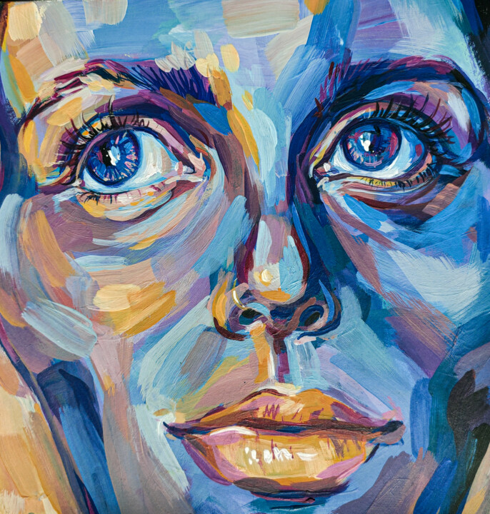 绘画 标题为“Portrait of a girl” 由Anna Lazar, 原创艺术品, 丙烯 安装在木质担架架上