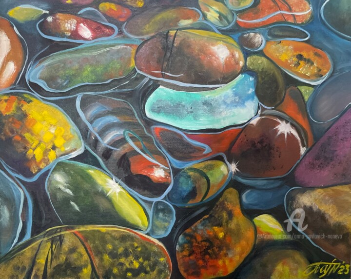 Malarstwo zatytułowany „Stones” autorstwa Anna Pavlovich-Naneva, Oryginalna praca, Olej Zamontowany na Drewniana rama noszy