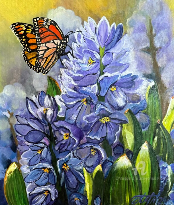 "Butterfly and hyaci…" başlıklı Tablo Anna Pavlovich-Naneva tarafından, Orijinal sanat, Petrol Ahşap Sedye çerçevesi üzerine…
