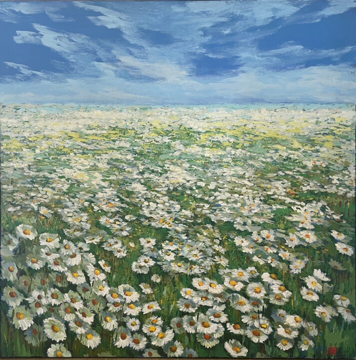 Malerei mit dem Titel "Ocean of Daisy" von Anna Reznikova, Original-Kunstwerk, Acryl