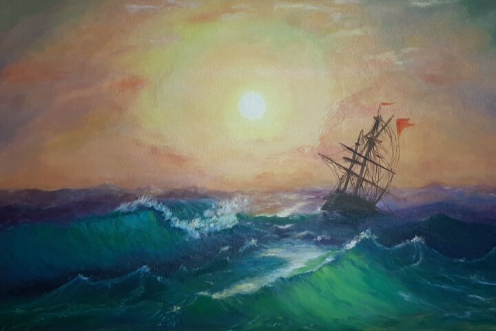 Painting titled "Sea" by Anna Shrub, Original Artwork, Oil