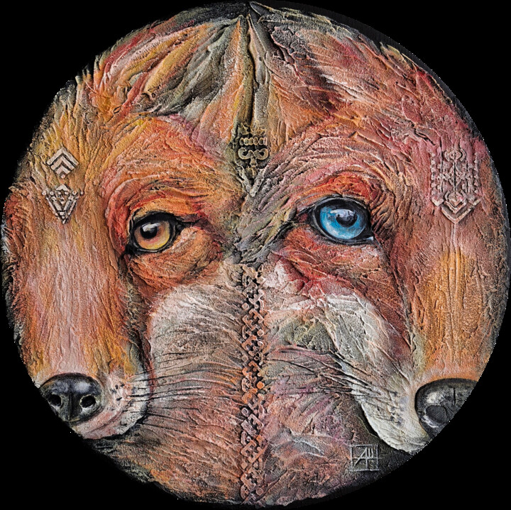 Картина под названием "The totem - Foxes" - Anna Shuvaeva, Подлинное произведение искусства, Акрил Установлен на Деревянная…