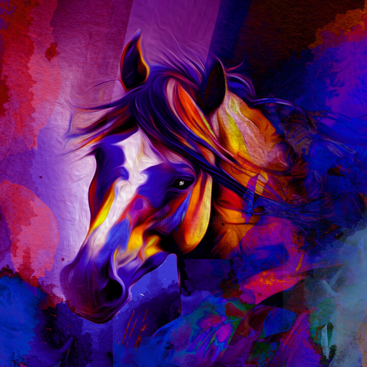 Arte digital titulada "Horse portrait in p…" por Anna Vaasi, Obra de arte original, Pintura Digital