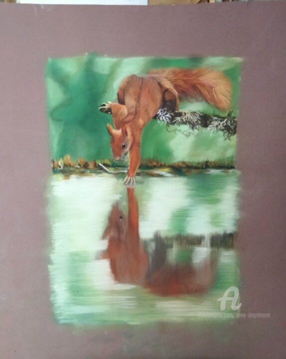 Drawing titled "Reflet" by Anne Degremont, Original Artwork, Pastel Mounted on Glass