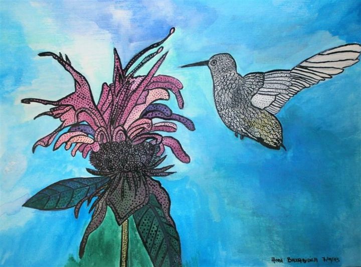 Painting titled "COLIBRI" by Anne Bazabidila, Original Artwork, Ink