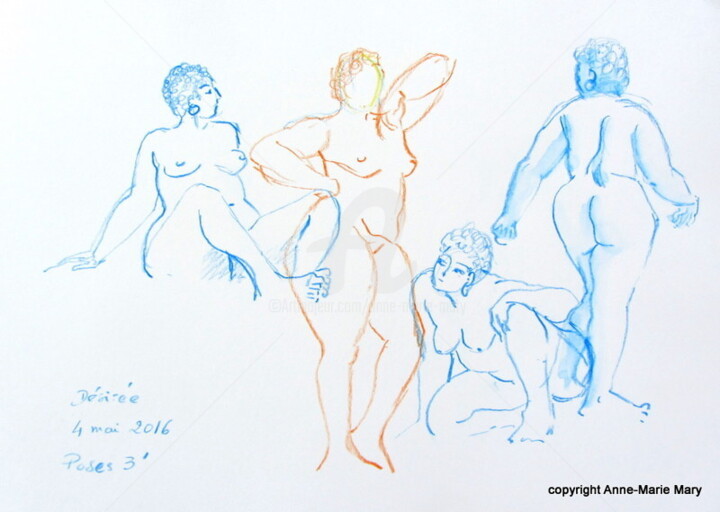 Desenho intitulada "croquis 3' Désirée…" por Anne-Marie Mary, Obras de arte originais