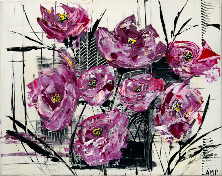 Ζωγραφική με τίτλο "Fleurs modernes" από Anne Marie Palaze, Αυθεντικά έργα τέχνης, Ακρυλικό