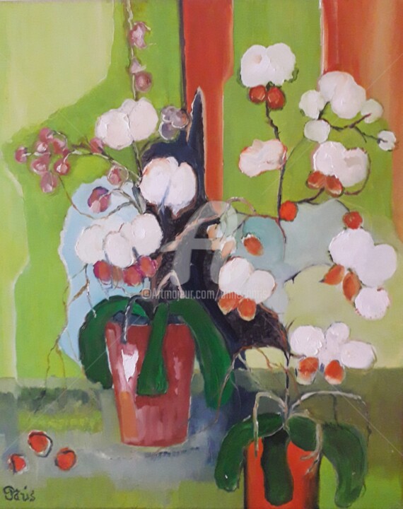 "Orchids 2" başlıklı Tablo Anne Paris tarafından, Orijinal sanat, Petrol Ahşap Sedye çerçevesi üzerine monte edilmiş
