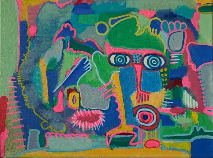 Malerei mit dem Titel "Primate on Magic Mu…" von Anne-Marie Delaunay-Danizio, Original-Kunstwerk, Acryl