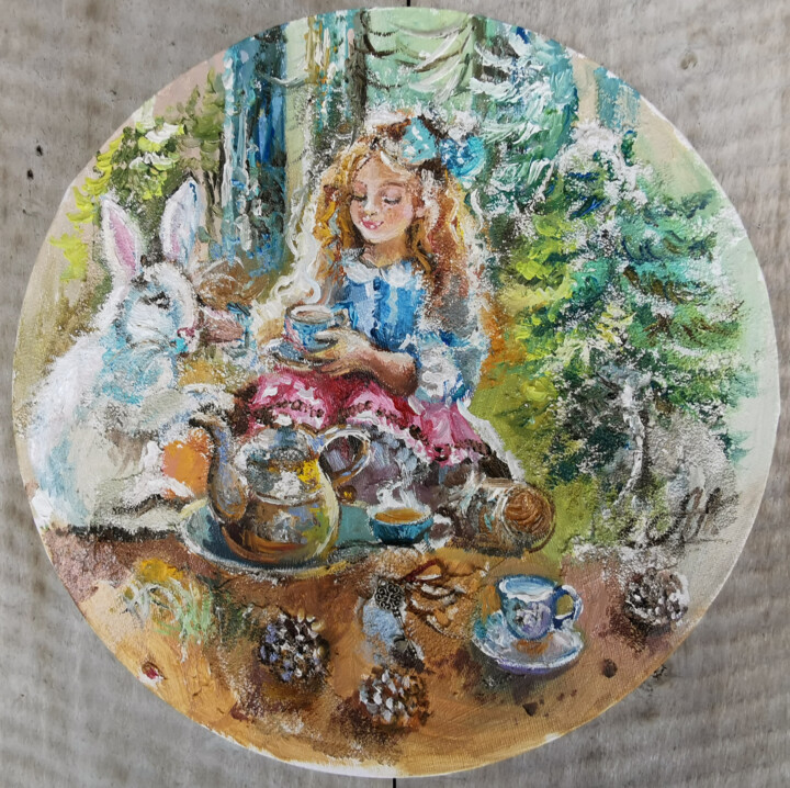 Painting titled "Tea Time in Wonderl…" by Annet Loginova, Original Artwork, Oil