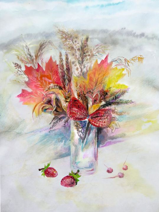 Pintura titulada "Осенний букетик" por Anna Osadchuk, Obra de arte original, Acuarela