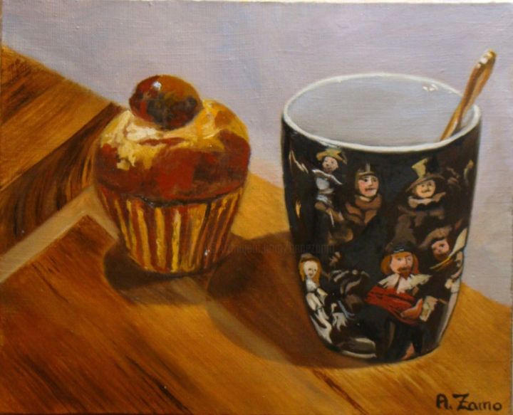 「Un thé avec Rembran…」というタイトルの絵画 Anne Zamoによって, オリジナルのアートワーク, オイル
