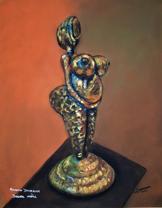 Malerei mit dem Titel "Déesse bronze" von Anny Dournon, Original-Kunstwerk, Pastell