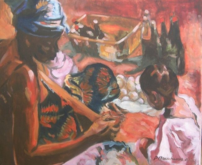 Peinture intitulée "marché" par Anska, Œuvre d'art originale, Huile